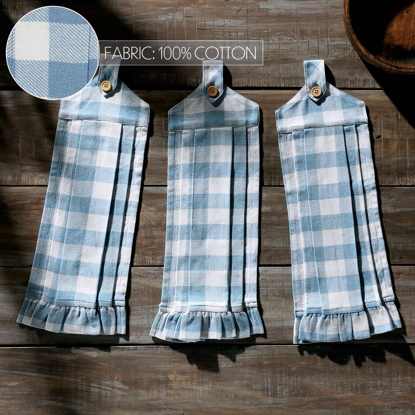 Annie Buffalo Check Blue Button Loop Tea Towel