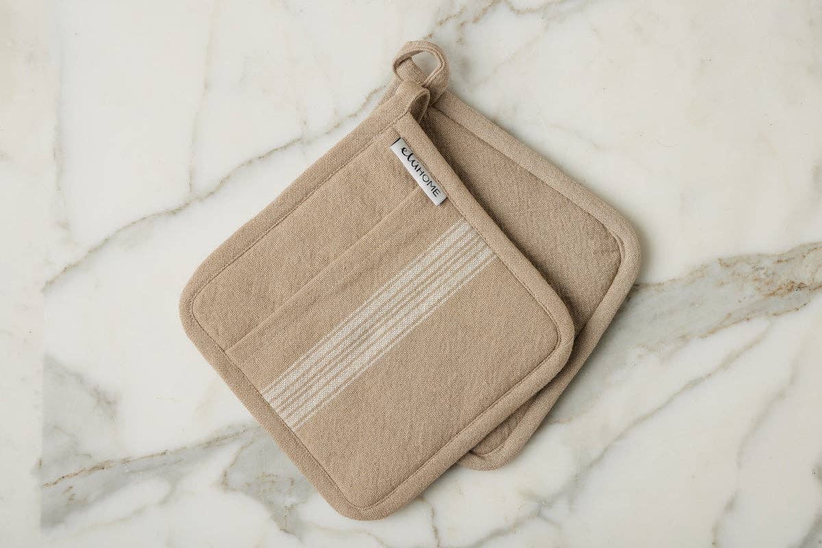 Vintage White Stripe Pot Holder Set of 2