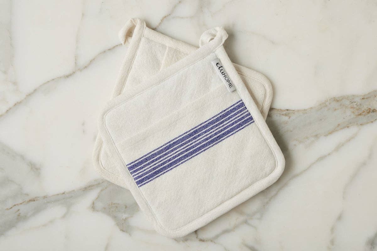 Vintage Navy Blue Stripe Pot Holder, Set of 2