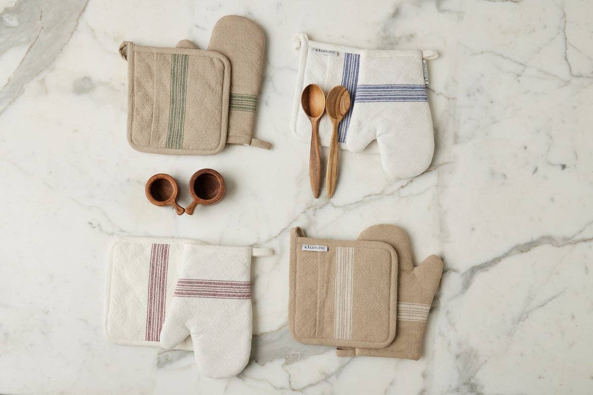 Vintage Spruce Green Stripe Oven Mitt, Set of 2