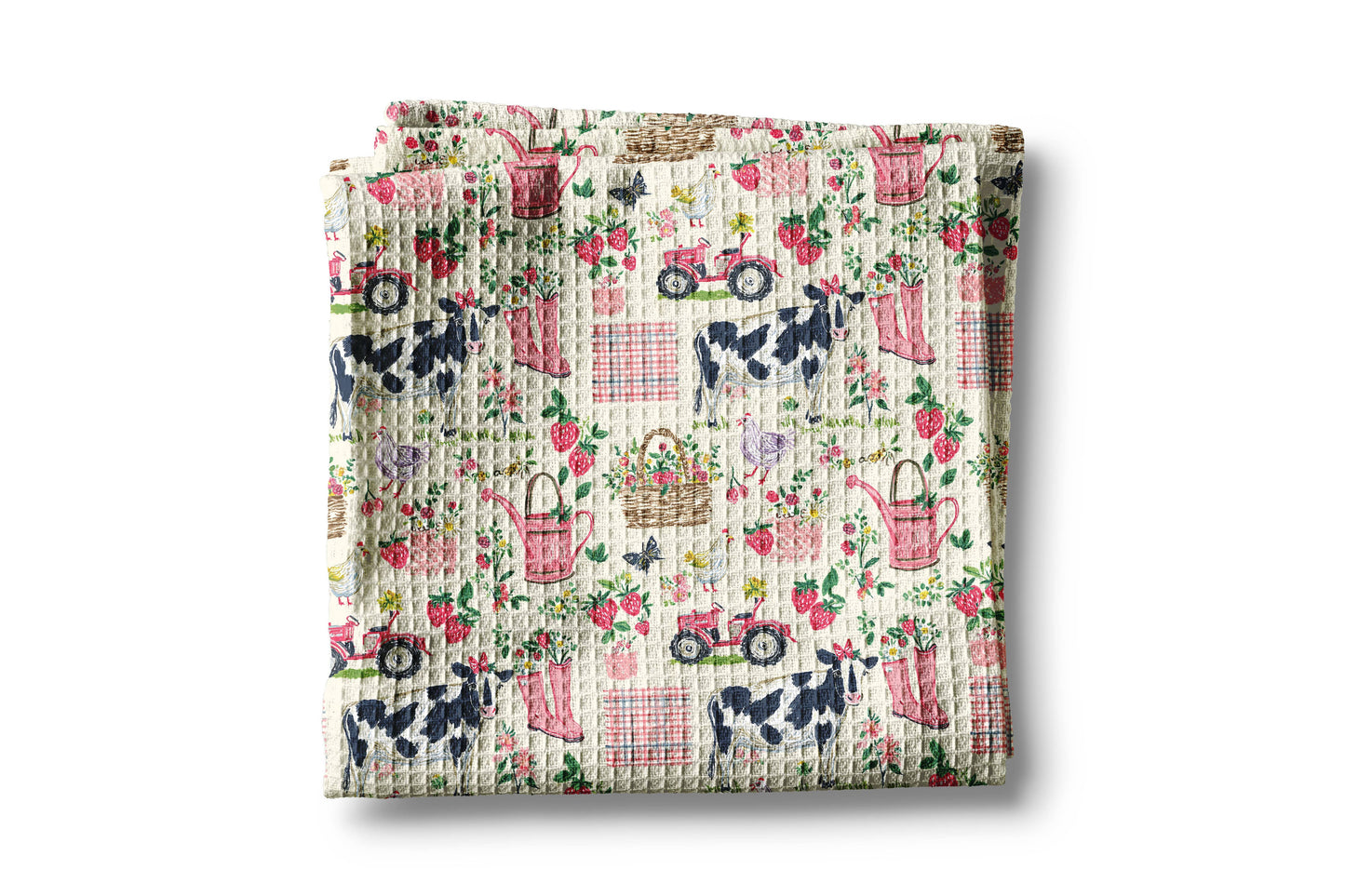 Spring Garden Cow Chicken Farm Kitchen Towel Berry