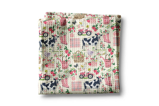 Spring Garden Cow Chicken Farm Kitchen Towel Berry