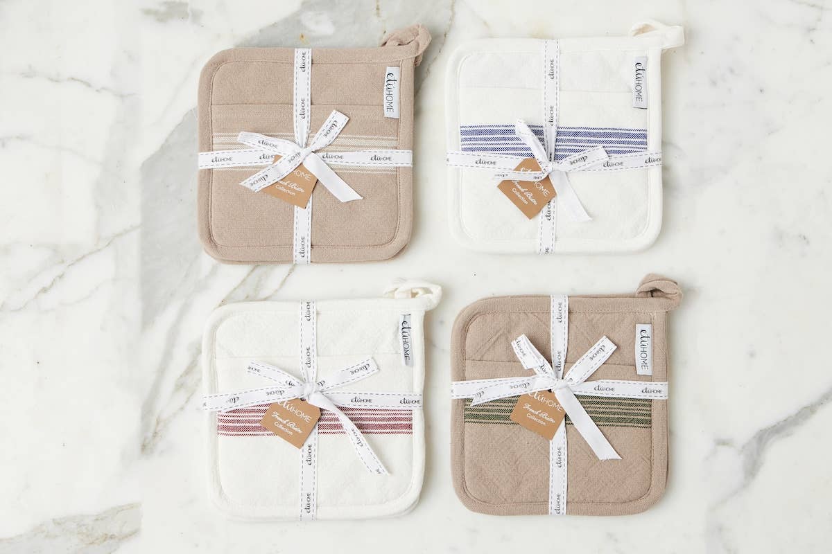 Vintage White Stripe Pot Holder Set of 2