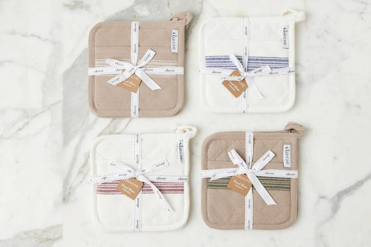 Vintage White Stripe Pot Holder Set of 2