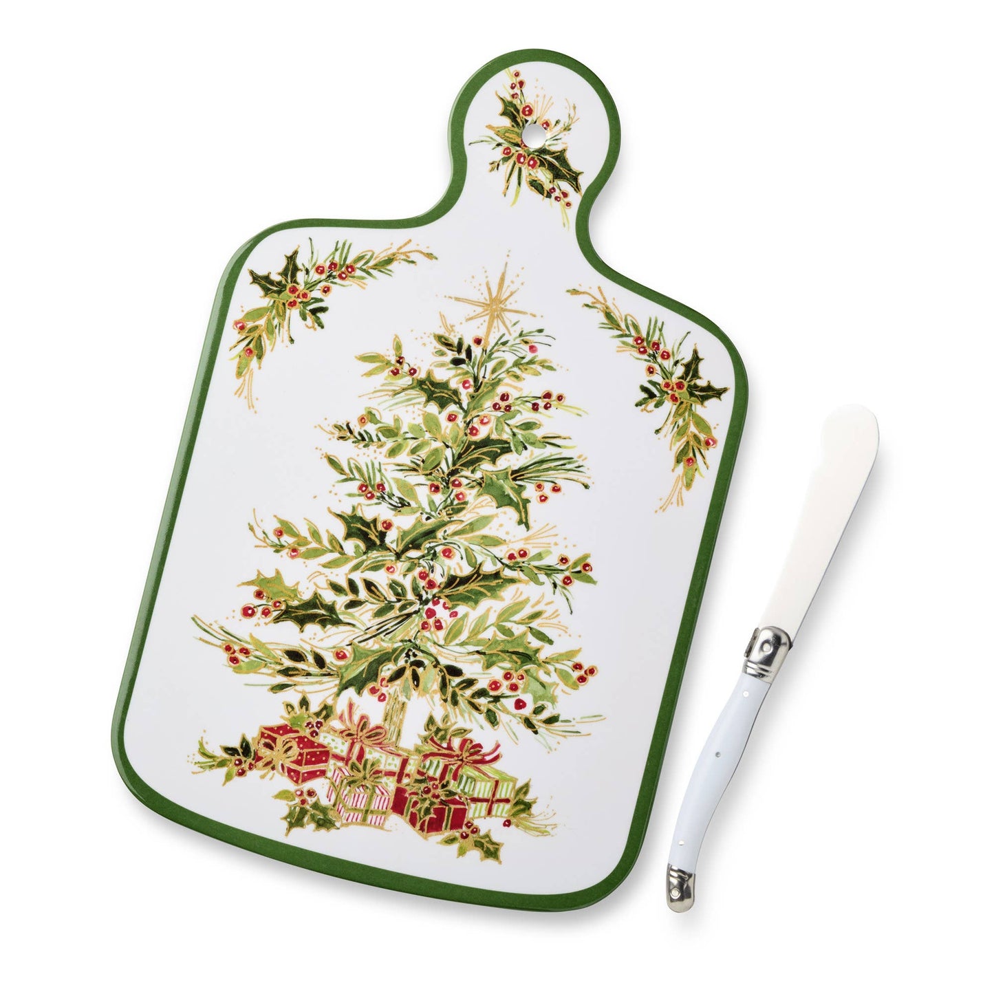 Holly Tree Cheese Board and Knife Gift