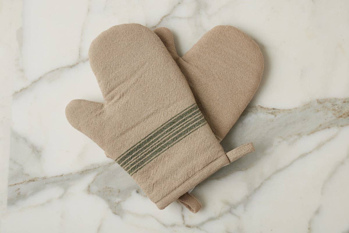 Vintage Spruce Green Stripe Oven Mitt, Set of 2