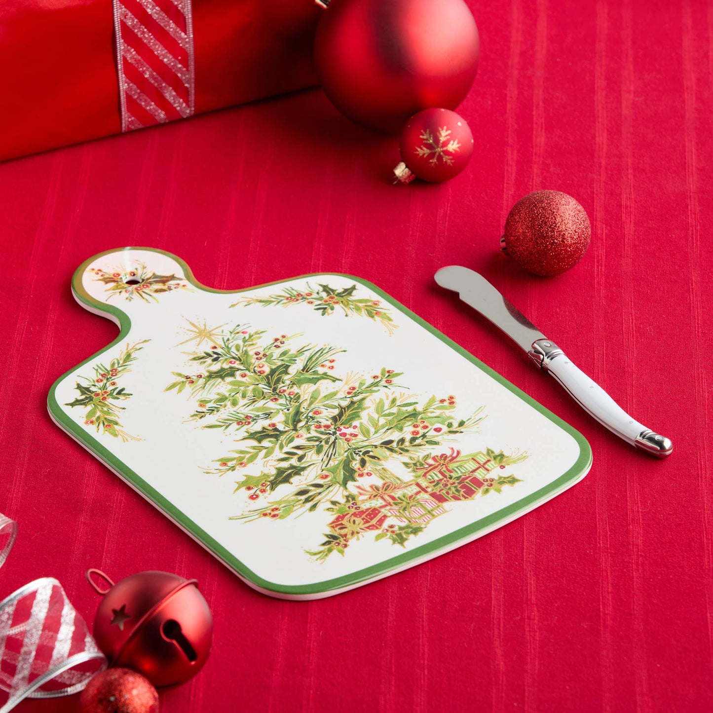 Holly Tree Cheese Board and Knife Gift