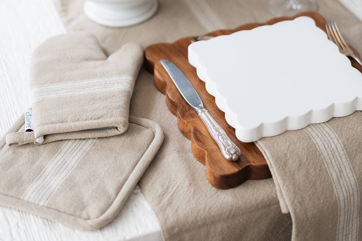 Vintage White Stripe Pot Holder Set of 2